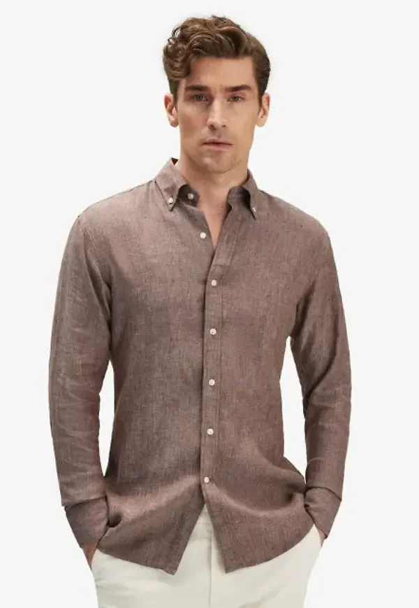 Linneskjorta Med Button-down Krage