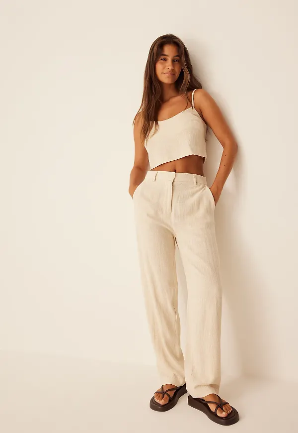 Lisa & Lena for NA-KD Linneblandning raka byxor - Beige