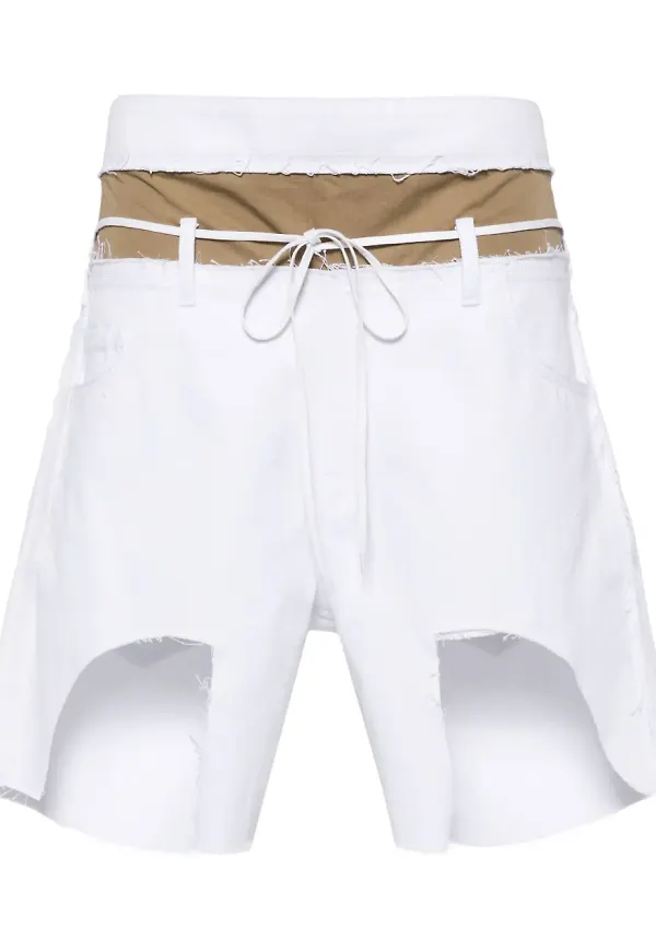 LITKOVSKA asymmetriska jeansshorts med fransar - Vit