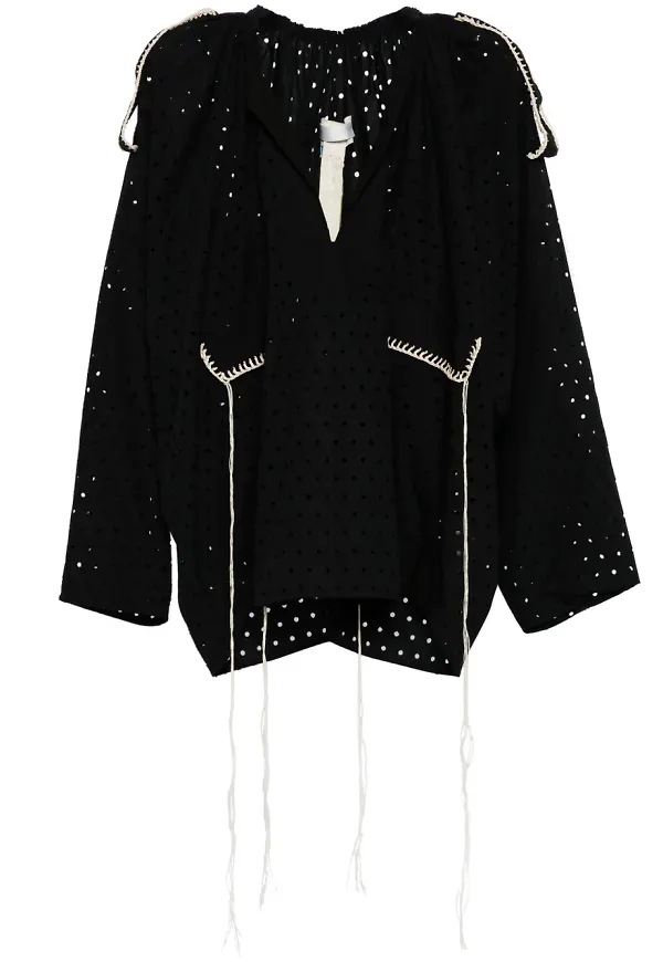 LITKOVSKA draperad perforerad blus - Svart