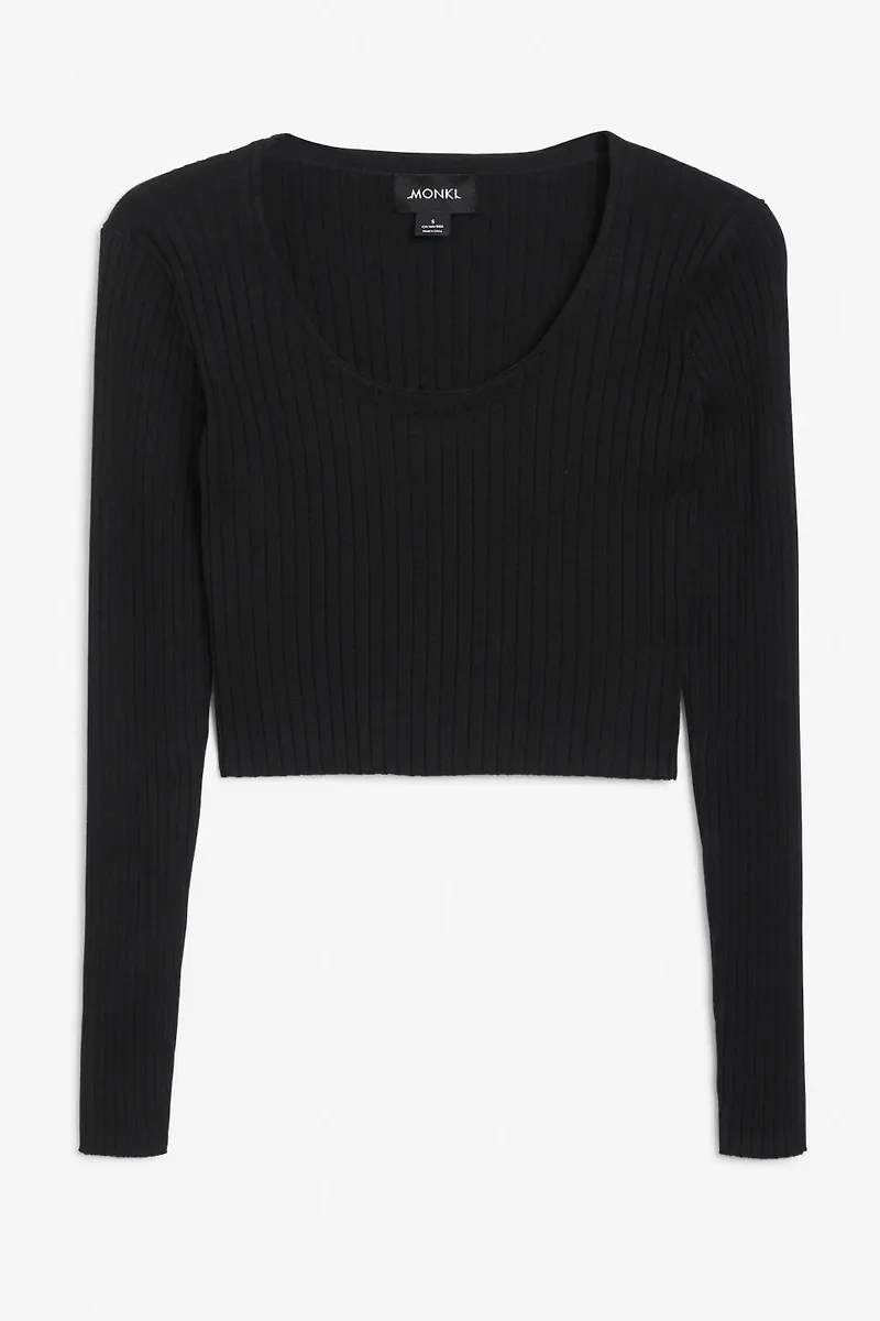 Long-sleeve knit crop top - Black