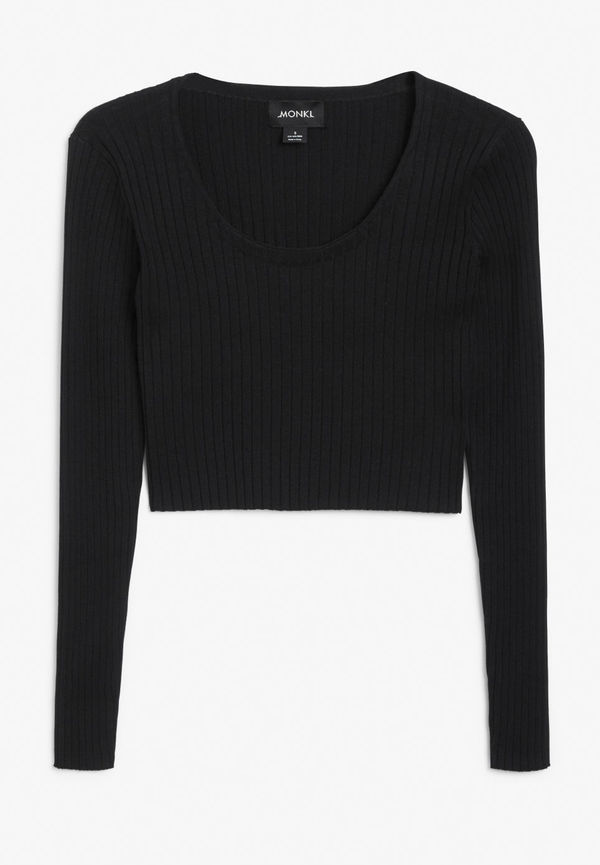 Long-sleeve knit crop top - Black