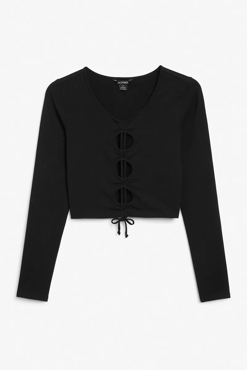Long-sleeved crop top with drawstring - Black