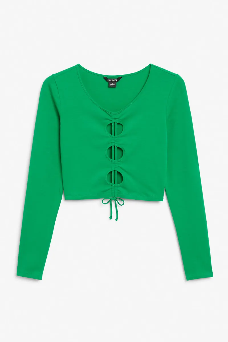 Long-sleeved crop top with drawstring - Green