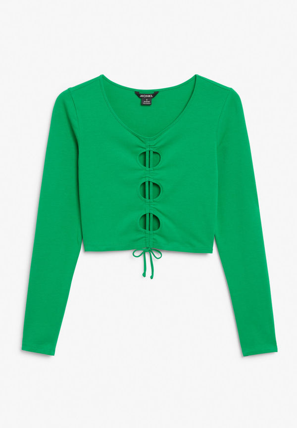 Long-sleeved crop top with drawstring - Green