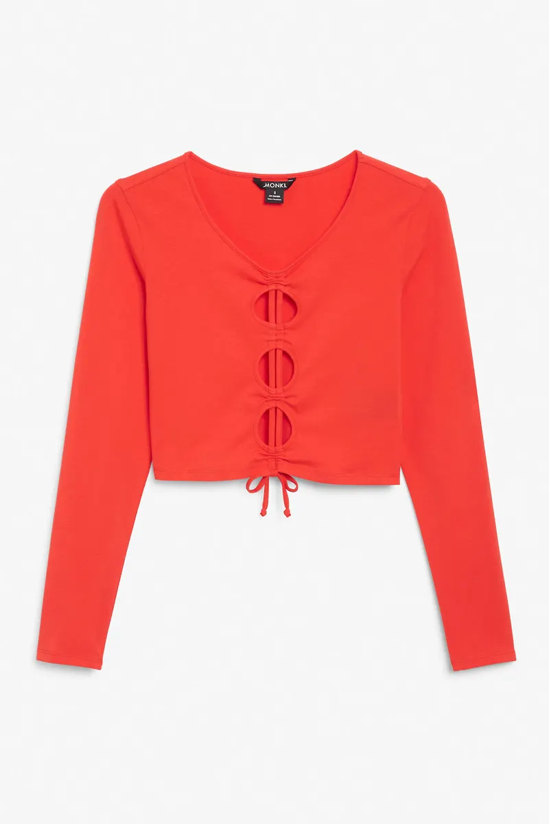 Long-sleeved crop top with drawstring - Red