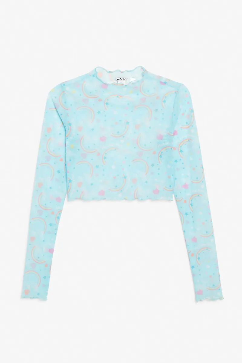 Long-sleeved mesh top - Turquoise