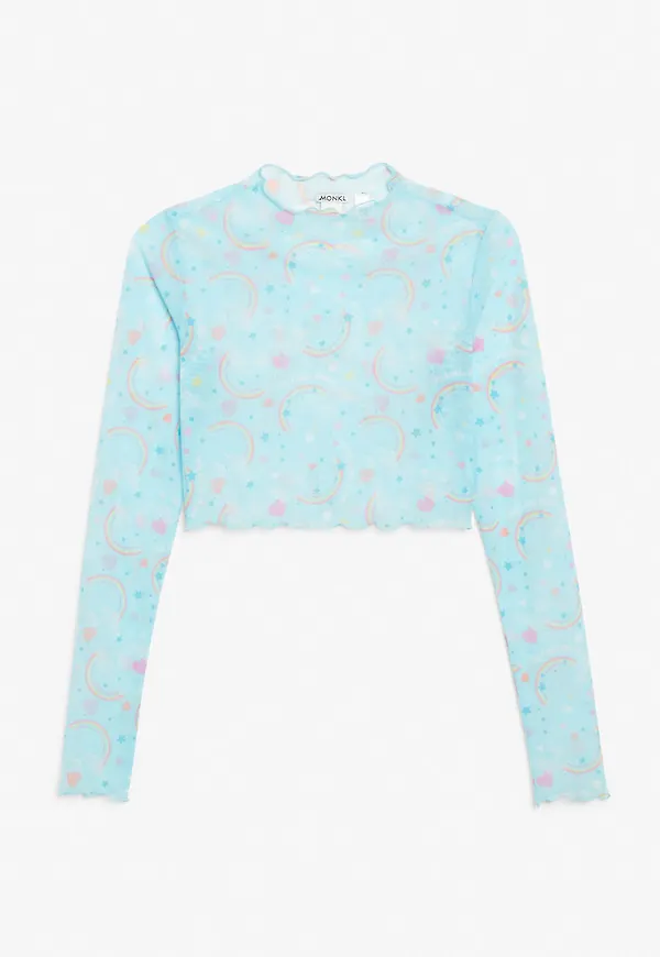 Long-sleeved mesh top - Turquoise