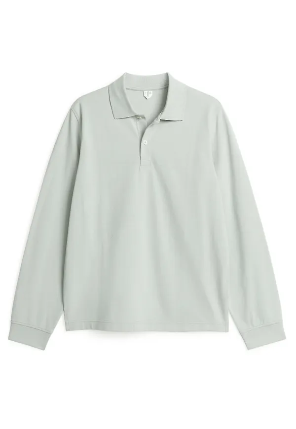 Long-Sleeved Piqué Polo Shirt - Turquoise