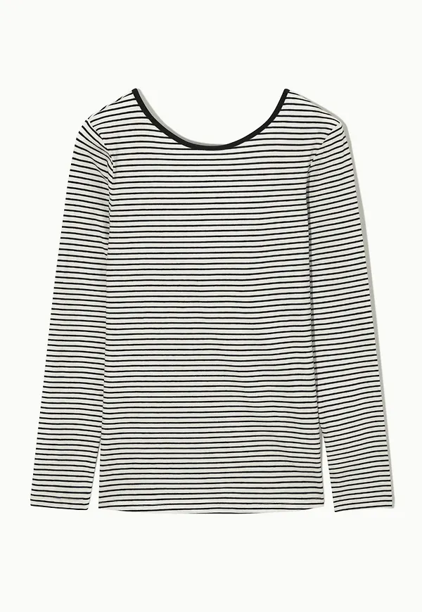 LONG-SLEEVED STRIPED SCOOP-NECK TOP