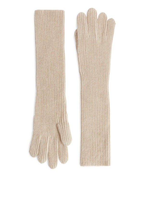 Long Cashmere Blend Gloves - Beige