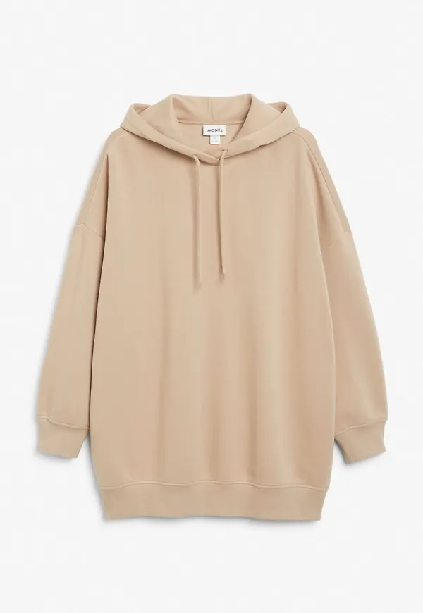 Long drawstring hoodie - Beige