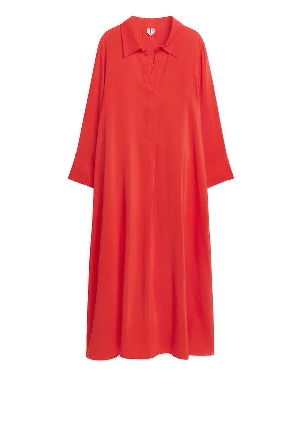 Long Linen Blend Dress - Orange