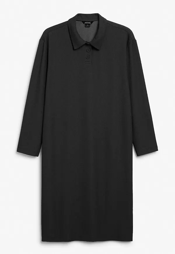 Long polo shirt dress - Black