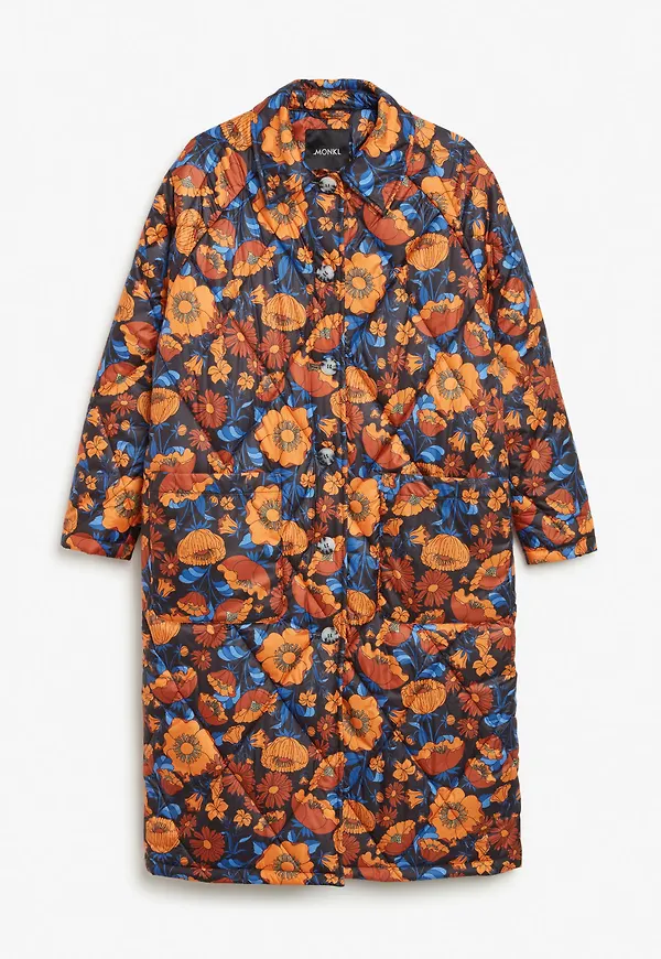Long quilted single-breasted coat - Orange