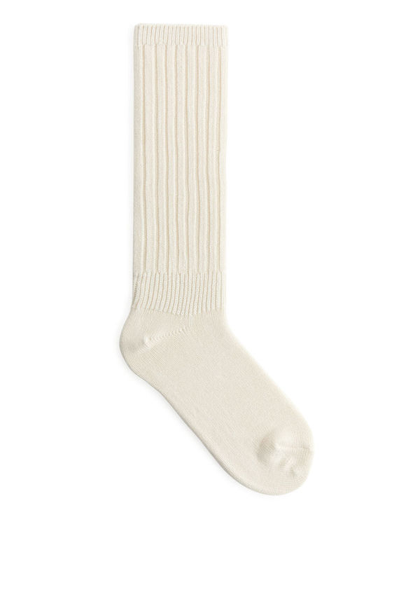 Long Ribbed Socks - Beige