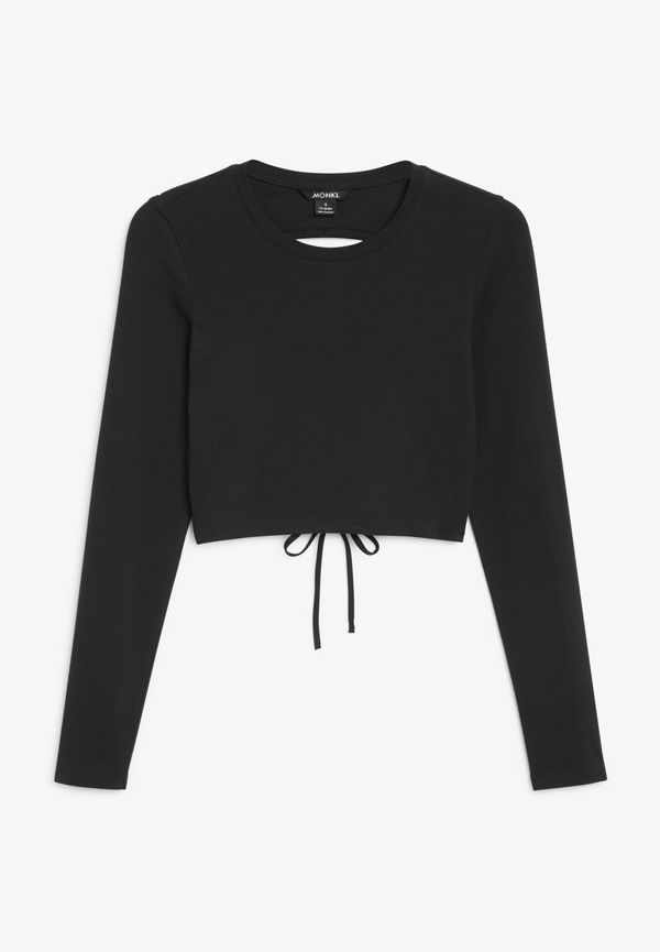 Long sleeve crop top with cut out back - Black
