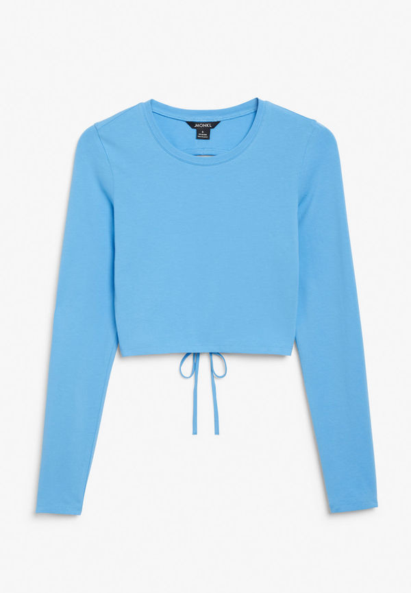 Long sleeve crop top with cut out back - Blue