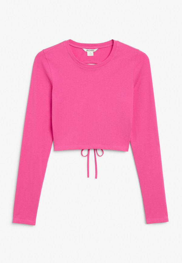 Long sleeve crop top with cut out back - Pink
