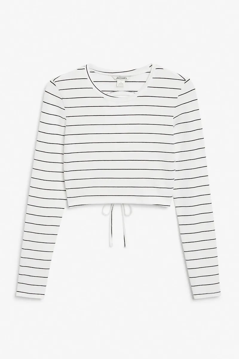 Long sleeve crop top with cut out back - White