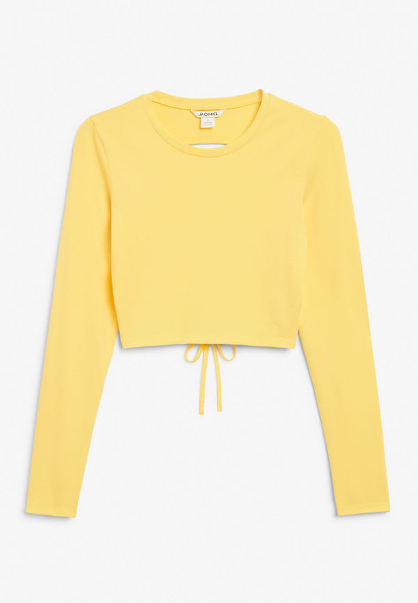 Long sleeve crop top with cut out back - Yellow