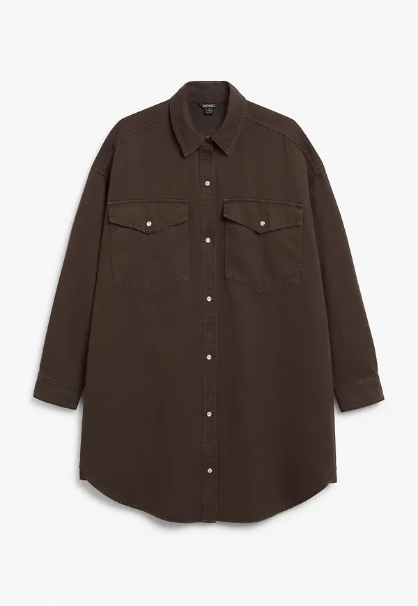 Long sleeve denim dress - Brown