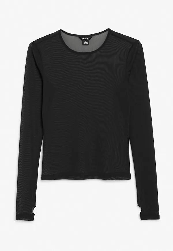 Long sleeve mesh top with thumbholes - Black