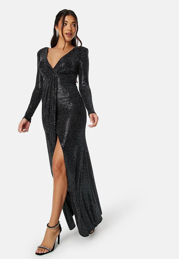 Long Sleeve Sequin Maxi Dress With Split