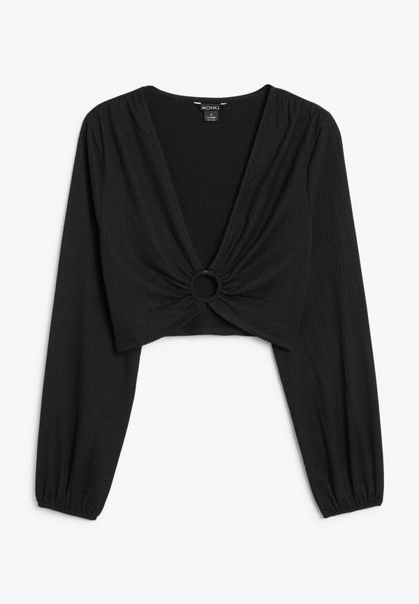 Long sleeve top with ring detail - Black