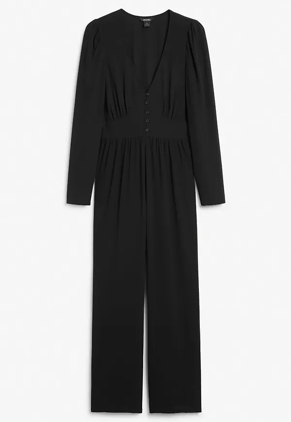 Long sleeve v neck jumpsuit - Black