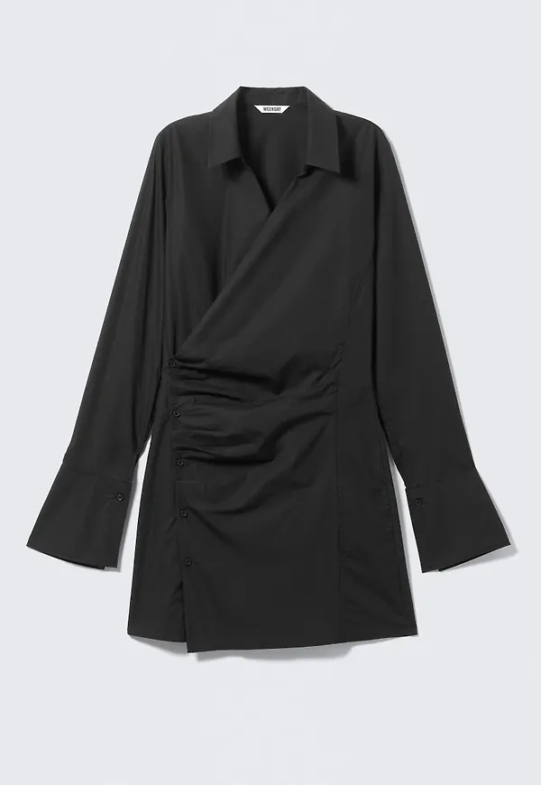 Long-Sleeved Asymmetric Mini Shirt Dress