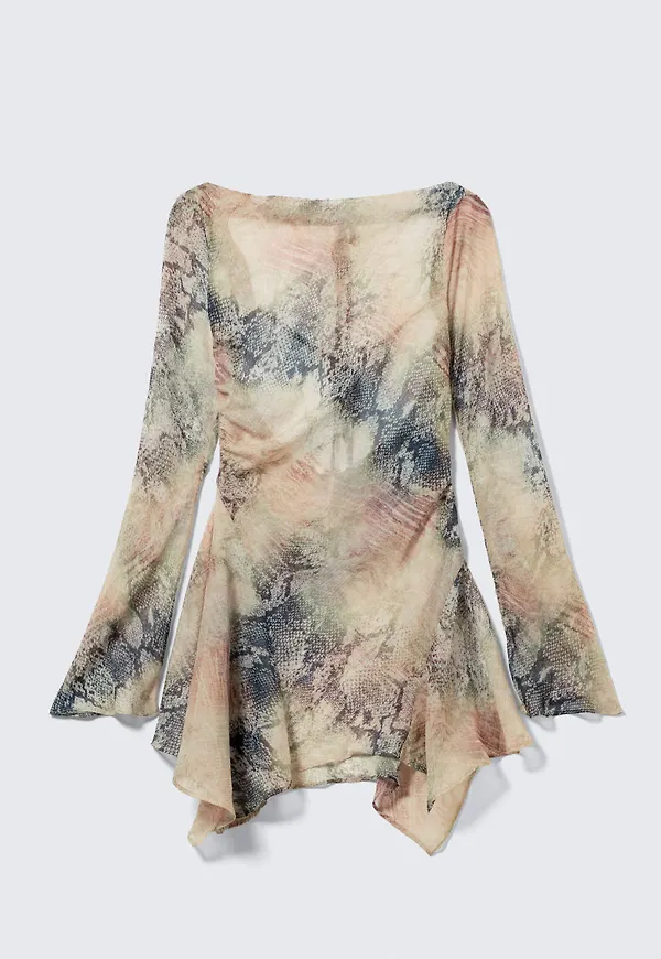 Long-Sleeved Asymmetric Satin Mini Dress
