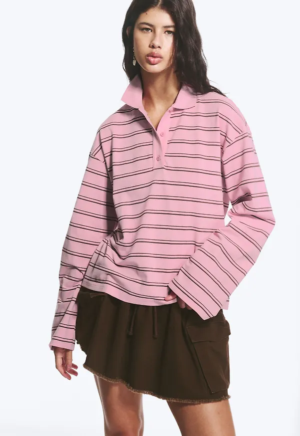 Long-Sleeved Cotton Polo Top
