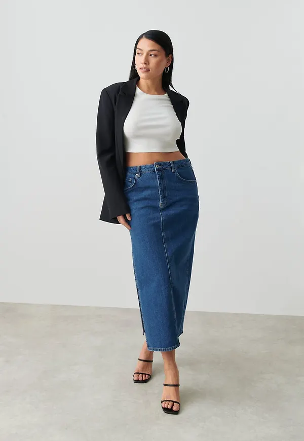 Long slit denim skirt