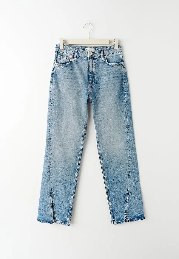 Long wide petite slit jeans