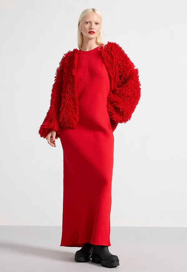 Loop-stickad cardigan i ullblandning