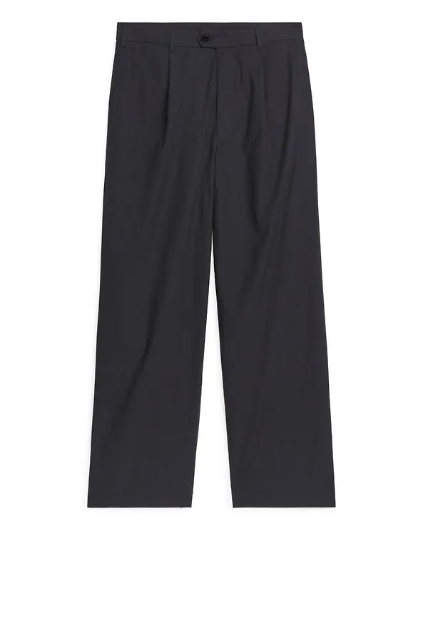 Loose-Fit Cotton Trousers - Black