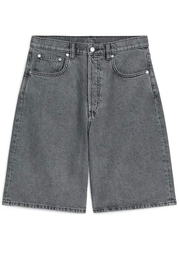 Loose Denim Shorts - Grey