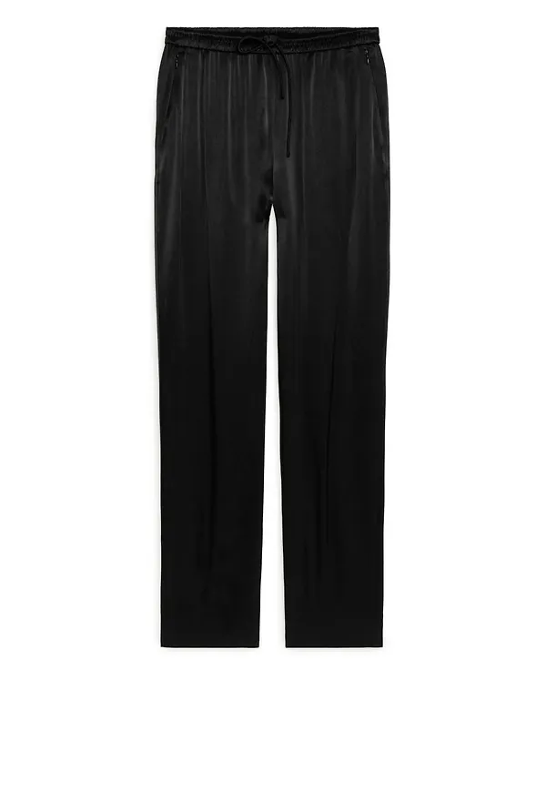 Loose Fit Satin Trousers - Black