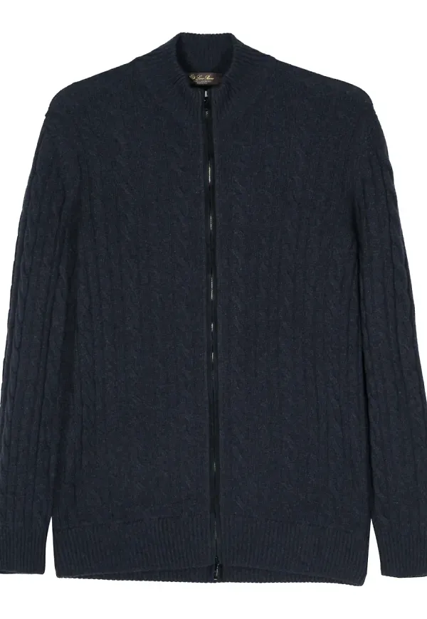 Loro Piana kabelstickad kashmirkofta - Blå