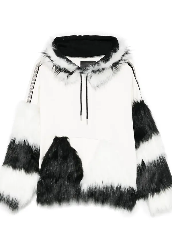 Loulou hoodie med konstpälsdetalj - Vit