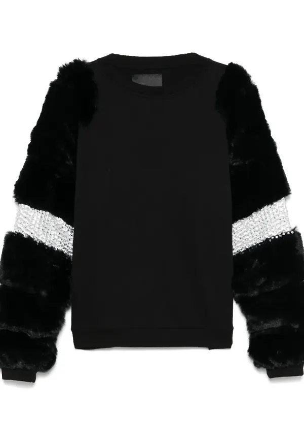 Loulou sweatshirt med konstpälsärm - Svart