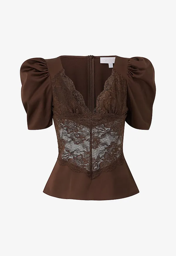 Love Lolina - Spetsblus Francis Top - Brun