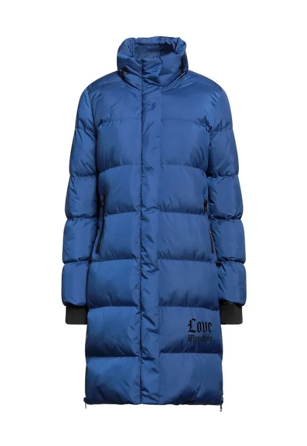 Love Moschino, Kappa, Dam, L, Polyester, Elegant Lng Dunjacka med Logodetalj