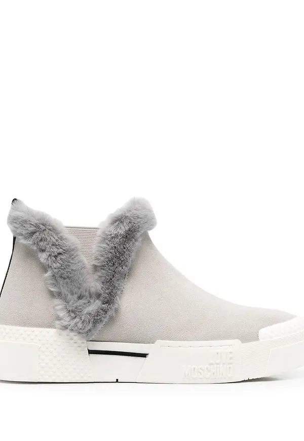 Love Moschino ankelboots med konstfårskinn - Grå