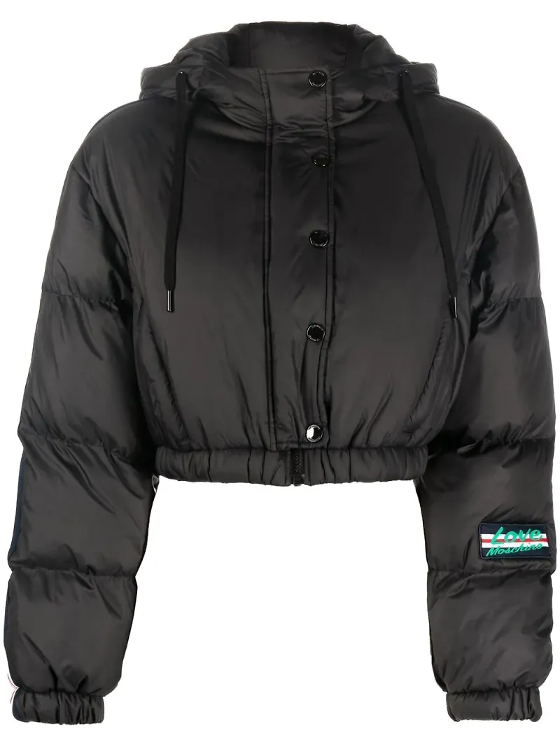 Love Moschino croppad puffjacka med randig kant - Svart