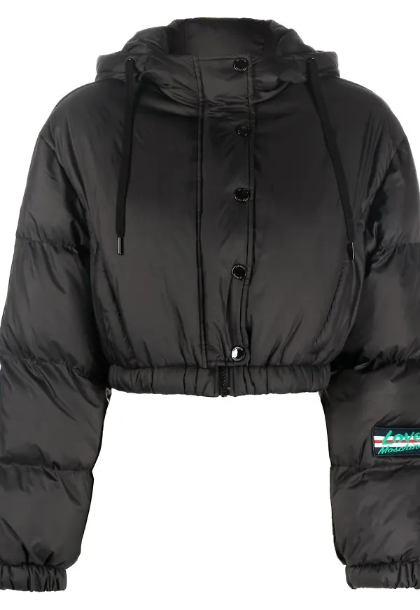 Love Moschino croppad puffjacka med randig kant - Svart