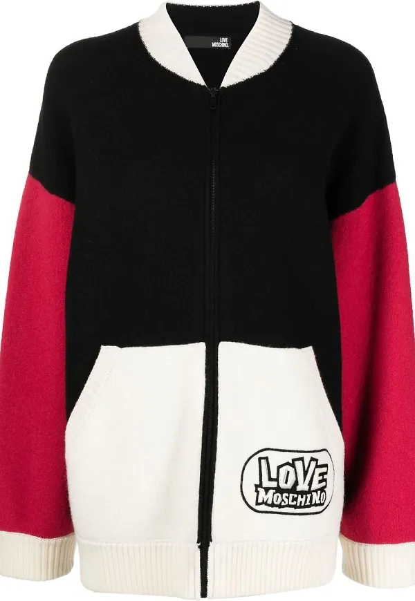 Love Moschino fleecejacka med färgblock - Svart