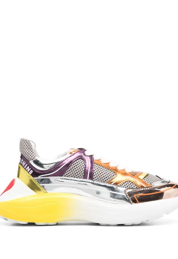 Love Moschino glansiga sneakers med färgblock - Orange