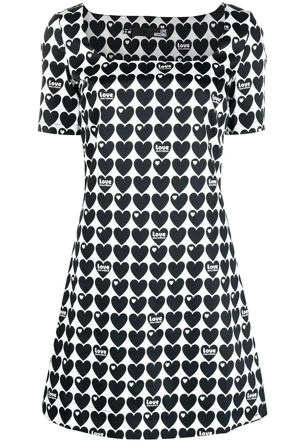 Love Moschino heart-print square-neck minidress - Vit
